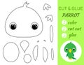 Coloring book cut and glue baby parrot. Educational paper game for preschool children. Cut and Paste Worksheet. Color, cut parts Royalty Free Stock Photo