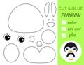 Coloring book cut and glue baby penguin. Educational paper game for preschool children. Cut and Paste Worksheet. Color, cut parts