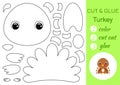 Coloring book cut and glue baby turkey. Educational paper game for preschool children. Cut and Paste Worksheet. Color, cut parts Royalty Free Stock Photo