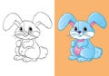 Coloring Book Of Cute Blue Little Hare