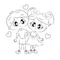 Coloring book ,cute boy and girl, beautiful Outline illustration isolated on white background. one line. Coloring Royalty Free Stock Photo