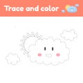 Coloring book with cute cloud. For kids kindergarten, preschool and school age. Trace worksheet. Development of fine motor skills