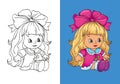 Coloring Book Of Cute Dall In Pink Dress