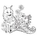 Anti-stress coloring book with a Fox on a floral glade