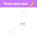 Coloring book with cute fruit a banana. For kids kindergarten preschool and school age. Trace worksheet. Development of fine