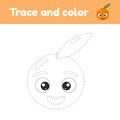 Coloring book with cute fruit orange. For kids kindergarten, preschool and school age. Trace worksheet. Development of fine motor