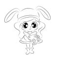 Coloring book ,cute girl with bunny beautiful Outline illustration isolated on white background. one line. Coloring Royalty Free Stock Photo