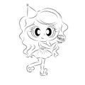 Coloring book ,cute girl with cake beautiful Outline illustration isolated on white background. one line. Coloring Royalty Free Stock Photo