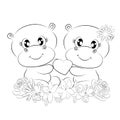 Coloring book ,cute hippos, beautiful Outline illustration isolated on white background. one line. Coloring book for Royalty Free Stock Photo