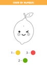 Coloring book with cute kawaii lemon. Color by numbers.