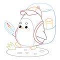 Coloring book, Cute Penguin traveler with backpack and compass