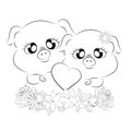 Coloring book ,cute pigs, beautiful Outline illustration isolated on white background. one line. Coloring book for