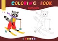 Coloring book. Cute raccoon on skiing . Cartoon vector illustration Royalty Free Stock Photo