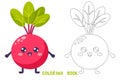 Coloring book of cute radish Royalty Free Stock Photo