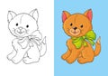 Coloring Book Of Cute Red Kitten With Bow Royalty Free Stock Photo