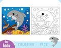 Coloring book, Cute shark and sunken ship background