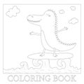 Coloring book with cute surf crocodile afloat vector illustration