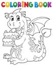 Coloring book dragon holding cake 1