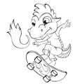 Coloring book dragon skater. Clip art for children. Royalty Free Stock Photo