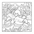 Coloring book (duck), colorless illustration (letter D)