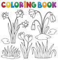 Coloring book early spring flowers set 1