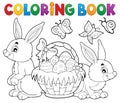 Coloring book Easter basket and rabbits