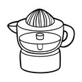 Coloring book. Electric Citrus Juicer. Black and white cartoon kitchen appliances