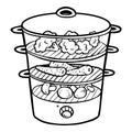 Coloring book. Electric Food Steamer. Black and white cartoon kitchen appliances