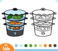 Coloring book. Electric Food Steamer. Black and white cartoon kitchen appliances