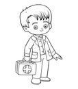 Coloring book, Emergency doctor with a first aid bag