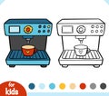 Coloring book. Espresso Coffee Machine. Black and white cartoon kitchen appliances