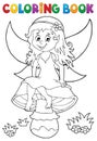 Coloring book fairy sitting on mushroom Royalty Free Stock Photo