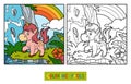 Coloring book, fairy unicorn and rainbow