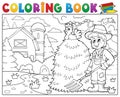 Coloring book farmer near farmhouse 1