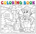 Coloring book farmer near farmhouse 2