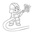 Coloring book, Firefighter using fire hose