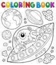 Coloring book flying saucers near Earth