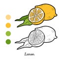 Coloring book: fruits and vegetables (lemon) Royalty Free Stock Photo