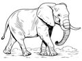 Coloring book full length elephant, natural environment. Generative ai, black lines, white