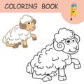 Coloring book with fun character Ram. Colorless and color samples muttton on coloring page for kids. Coloring design Royalty Free Stock Photo