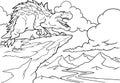 Coloring book. Funny dinosaur in a prehistoric landscape. Cartoon isolated character on background Royalty Free Stock Photo