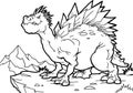 Coloring book. Funny dinosaur in a prehistoric landscape. Cartoon and isolated character on background Royalty Free Stock Photo