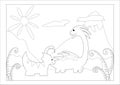 Coloring book. Funny dinosaur in a prehistoric landscape. Cartoon and vector isolated character on background. Royalty Free Stock Photo