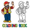 Coloring book of funny driver or worker