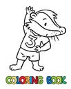 Little funny badger doing exercises. Coloring book