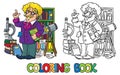 Coloring book of funny scientist or inventor Royalty Free Stock Photo