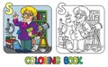 Coloring book of funny scientist or inventor Royalty Free Stock Photo