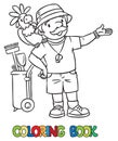 Coloring book of funny zoo keeper with parrot Royalty Free Stock Photo