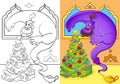 Coloring Book Of Genie Conjured A Christmas Tree Royalty Free Stock Photo