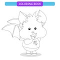 Coloring book for kids - rat smiling. Black and white cute cartoon unicorns.